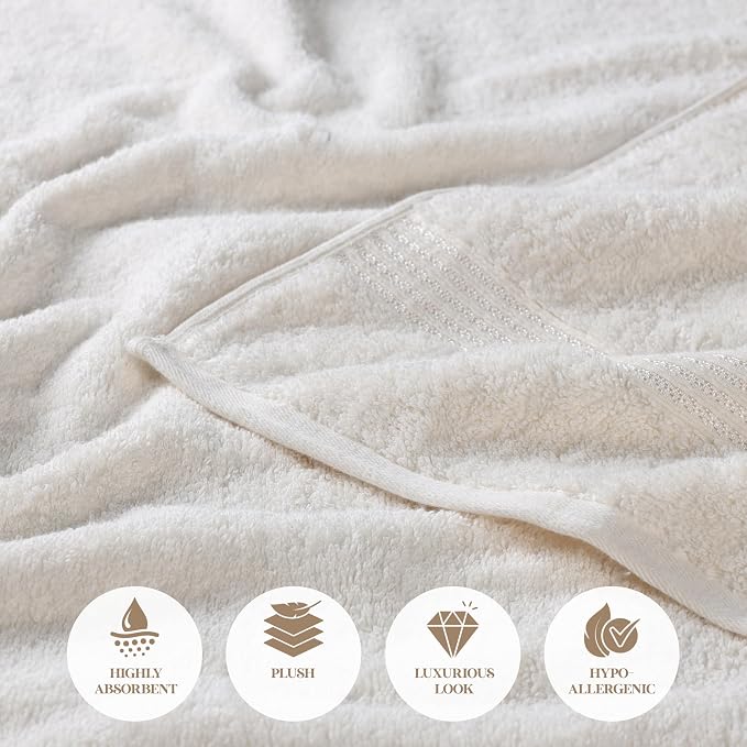 Superior Egyptian Cotton 4-Piece Bath Towel Set for Shower, Bath, Spa, Resort, Hotel, Soft Body Towels, Airbnb Essentials, Apartment, Dorm, Quick Dry, Absorbent, Bathroom Basics, Ivory
