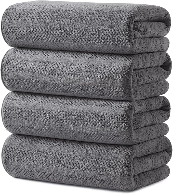 ecolook 4 Pack Microfiber Bath Towels, 31 x 63 inches Extra Large Bath Towel Set, Super Soft Highly Absorbent Bath Towels Set of 4, Quick Dry Lightweight Bathroom Towels for Spa, Pool, Gym, Dark Gray