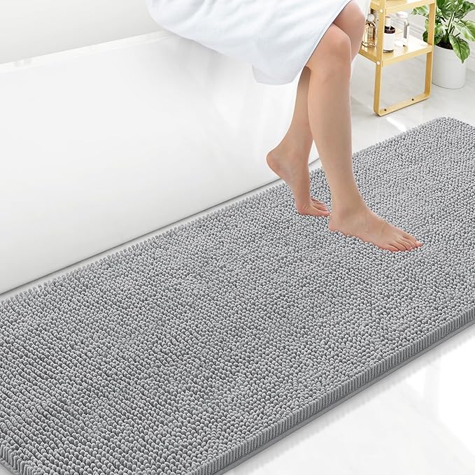 Arotive Bathroom Rugs 70x24, Extra Soft Absorbent Shaggy Chenille Bath Rugs, Machine Washable Rubber Backing Bath Mats for Bathroom Floor Tub and Shower, Home Decor Accessories,Light Grey