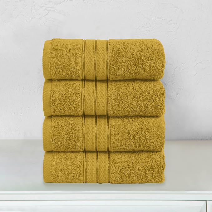 Elegant Comfort Three Line Popcorn Towel Set for Bathroom 16 x 28 inches, Premium Hotel Quality 4-Pack Hand Towels, 100% Turkish Cotton, Soft and Durable, Quick Dry and Highly Absorbent, Amber Gold
