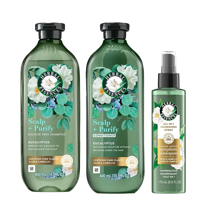 Herbal Essences Scalp + Purify Eucalyptus Sulfate Free Shampoo and Conditioner, and All-in-One Nourishing Spray Set