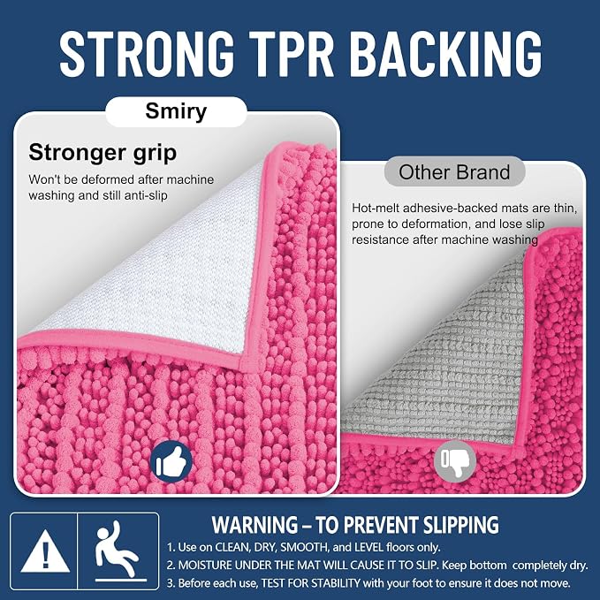 Smiry Bathroom Rugs Mat 40x32, Extra Soft Absorbent Chenille Bath Rugs, Non Slip Rubber Backing Machine Washable Quick Dry Bath Mats for Bathroom Floor, Tub, Shower, Home Decor Accessories, Hot Pink