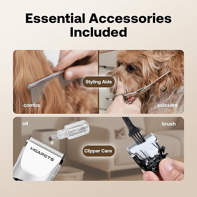 Dog Grooming Clippers, Low Noise, Electric Quiet, Adjustable Clipper Comb, Rechargeable Cordless Dog Hair Clippers for Dogs Cats Pets, White