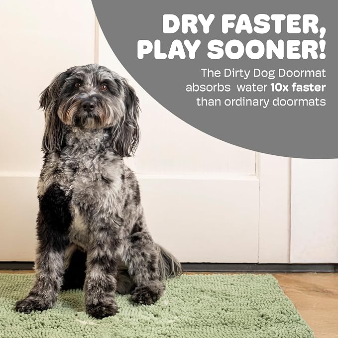 Dog Gone Smart Dirty Dog Doormat - Fast Drying Rug for Dogs - Plush Dog Mat with Super Gripper Backing for Clean Floors - Absorbent Microfiber and Machine Washable Dogs Mat for Muddy Paws - Sage Green