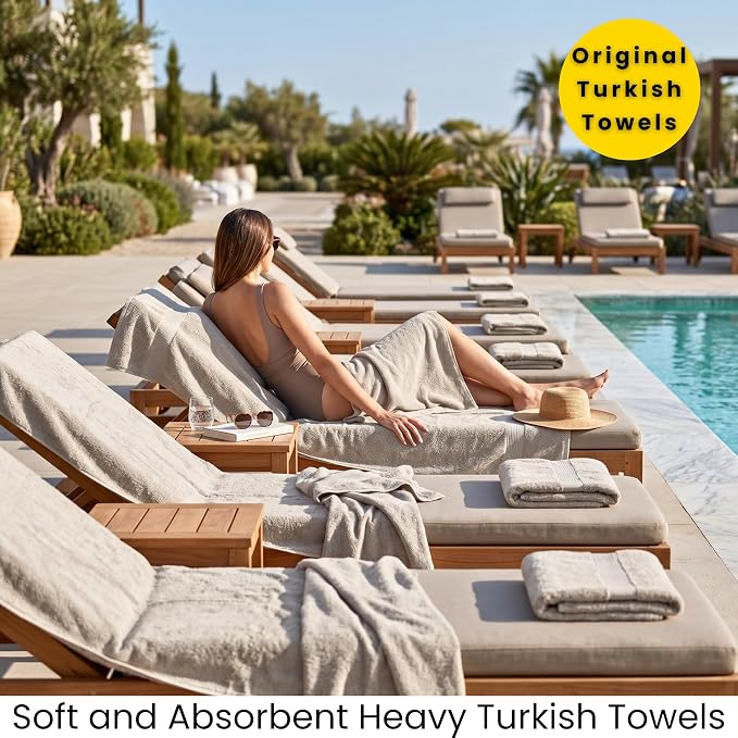 SALBAKOS 2-Piece 100% Turkish Cotton Extra Large Bath Towel 35x70 inch | Premium Hotel Quality Bath Sheet Towels | Thick, Soft, Absorbent, Oversized Bath & Beach Towels (Stone, 2 Bath Sheets)