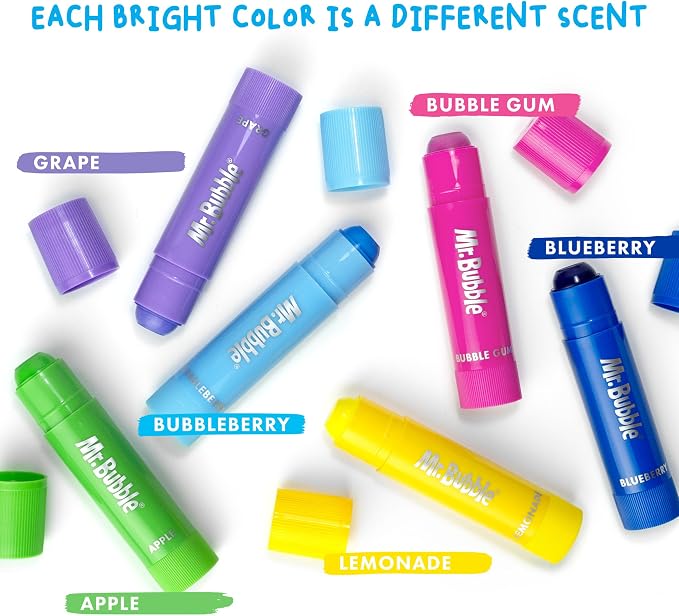 Mr. Bubble Bath Time Body Paints – 6-Color Washable Bath Paint Sticks with Gentle, Kid-Safe Formula – Fun Tub Time Art Set with Scented Colors & Carrying Case