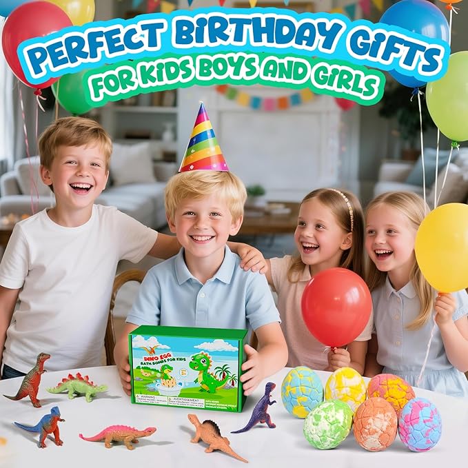 Bath Bombs for Kids with Dragon Toys Inside, Boo Basket Stuffers, Sanyi Dinosaur Toys Gifts for Kids 3-7, Dino Egg Fillers Bubble Bath Birthday Gifts Christmas Stocking Stuffers for Boys Toddler