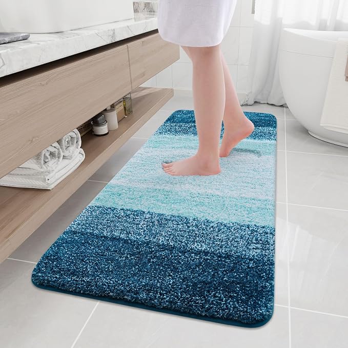 Arotive Microfiber Bathroom Rugs, Shaggy Soft and Absorbent Bath Rug, Thick Plush Machine Washable Dry Bath Mats for Bathroom, Tub and Shower, 59x20, Peacock Blue, Rectangular
