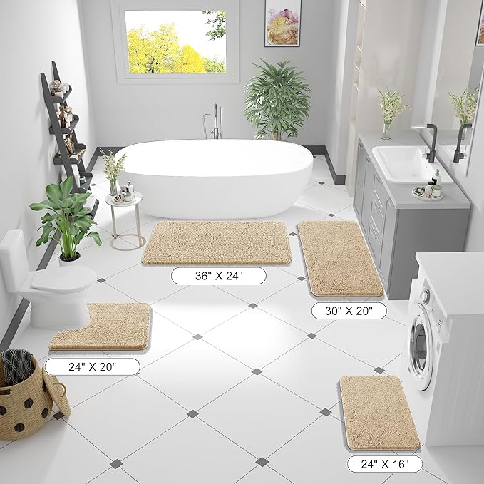 OLANLY Bathroom Runner Rugs 47x24, Extra Soft Absorbent Chenille Bath Rugs, Rubber Backing Quick Dry, Machine Washable Long Bath Mats for Bathroom Floor, Tub and Shower, Home Decor Accessories, Beige