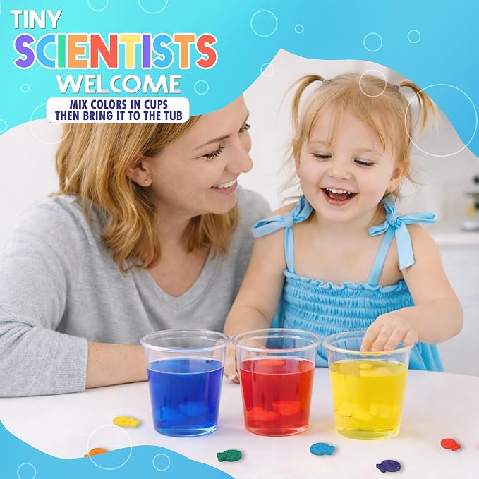 SplashEZ STEM Bath Color Tablets for Kids 150 Count - Fizzy Bath Bombs for Kids and Bath Toys for Toddlers, Non Toxic, Fragrance Free, No Tub Staining, Easy Clean, Toys for Kids