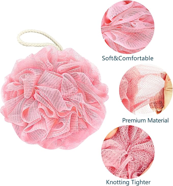 Bath Loofah Sponge, 60G Shower Loofah Exfoliating Body Scrubber Sponge, 4 Count Bath Mesh Pouf Ball for Women and Men (Light Color)