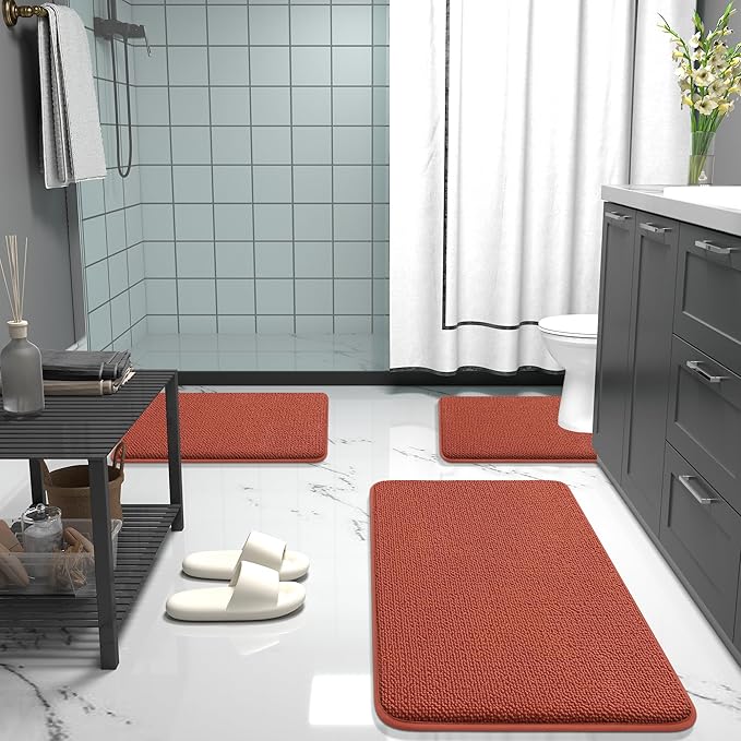OLANLY Thick Memory Foam Bathroom Runner Rugs 59x24, Extra Soft Absorbent Long Bath Rug, Quick Dry Bath Mats, Non-Slip, Machine Washable Mat, Tub and Shower, Home Decor Accessories, Rustic Terracotta