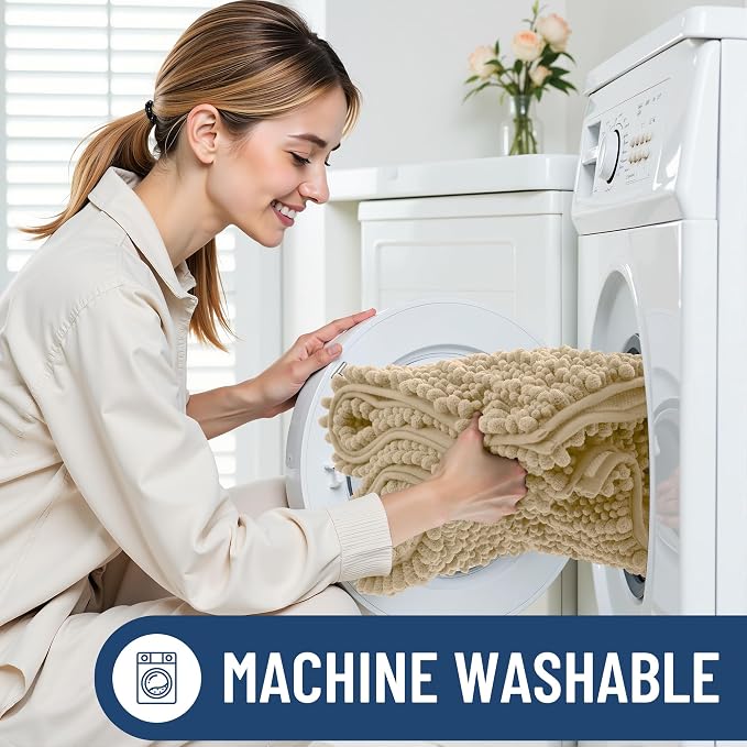 Smiry Bathroom Rugs Mat 36x24, Extra Soft Absorbent Chenille Bath Rugs, Non Slip Rubber Backing Machine Washable Quick Dry Bath Mats for Bathroom Floor, Tub, Shower, Home Decor Accessories, Beige