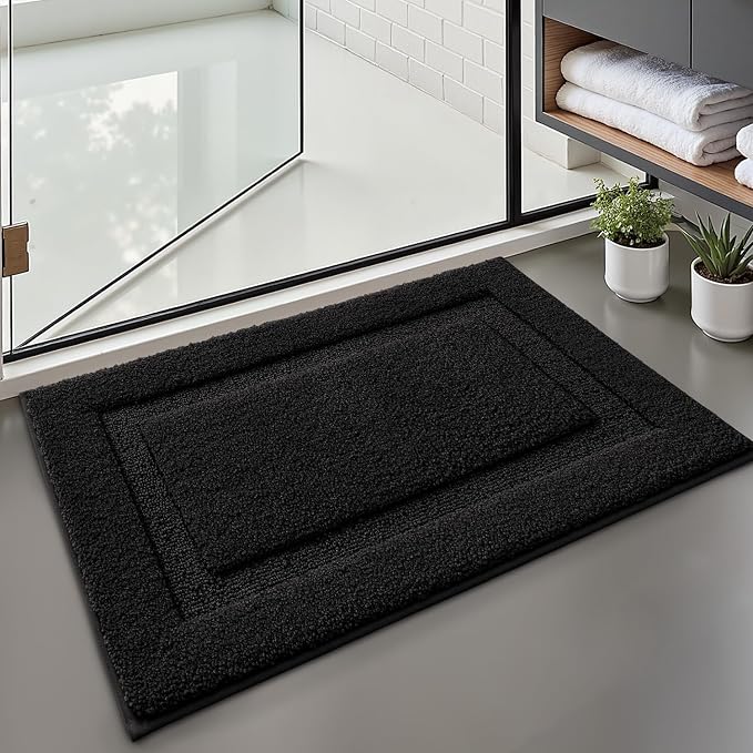 LUMI Ultra Soft Bathroom Rugs Non Slip with Rubber Backing, Absorbent Washable Bath Mat Quick Dry, Upgraded Premium Microfiber Plush Carpet for Bathtub and Shower Floor, Black, 24x36