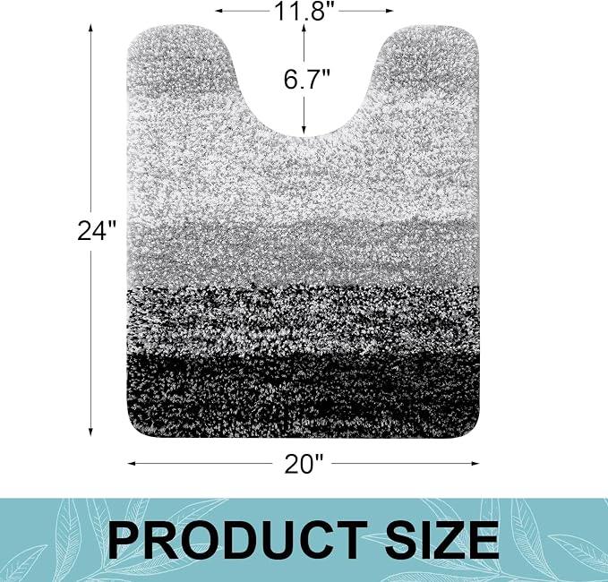 Arotive Microfiber Bathroom Rugs, Shaggy Soft and Absorbent Contour Toilet Rugs, Thick Plush Machine Washable Dry Bath Mats for Toilet Base, 24x20, Black, U-Shape