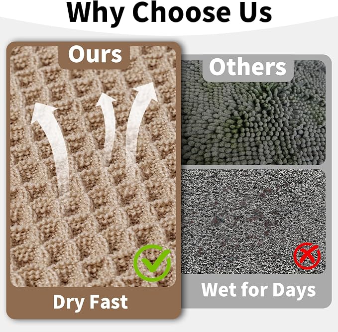 Waffle Bath Mat - Boho Bathroom Rugs Non Slip Washable, Super Absorbent & Quick Dry, Soft Bath Mat Farmhouse Bathroom Decor, 24'' x 48'', Khaki