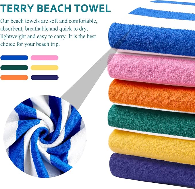 6 Packs Extra Large Bath Towels Striped Beach Towel Set Bathroom Sheets Bulk Quick Dry Soft Fluffy XL Big Oversized Absorbent Microfiber Blanket Turkish Hotel Shower Pool Hot Tub Toallas Baño Grandes
