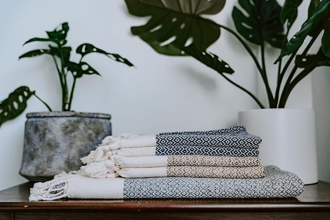 BAY LAUREL Turkish Hand Towel – Pack of 2 | Soft & Absorbent Decorative Towels for Bathroom, Hand, Face, Hair, Gym, Yoga, SPA, Kitchen & Tea | Boho Decor (Beige, Diamond 15x26 Inches (Set of 2)