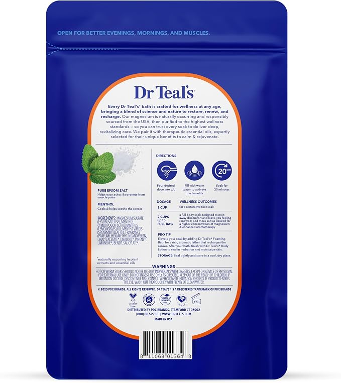Dr Teal's Epsom Salt Magnesium Soak, Pre & Post Workout with Menthol & Essential Oils, 3 lbs