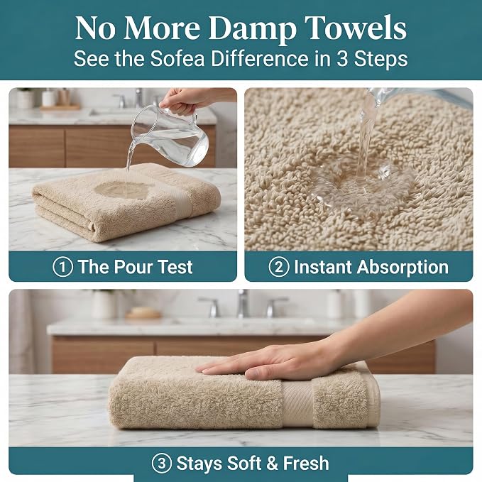 Sofea Bath Sheet Towels 2 Pack Oversized, (35 x 70 Inches) 100% Cotton Jumbo Bathroom Towels, Extra Large Soft Absorbent Bath Sheet Towels
