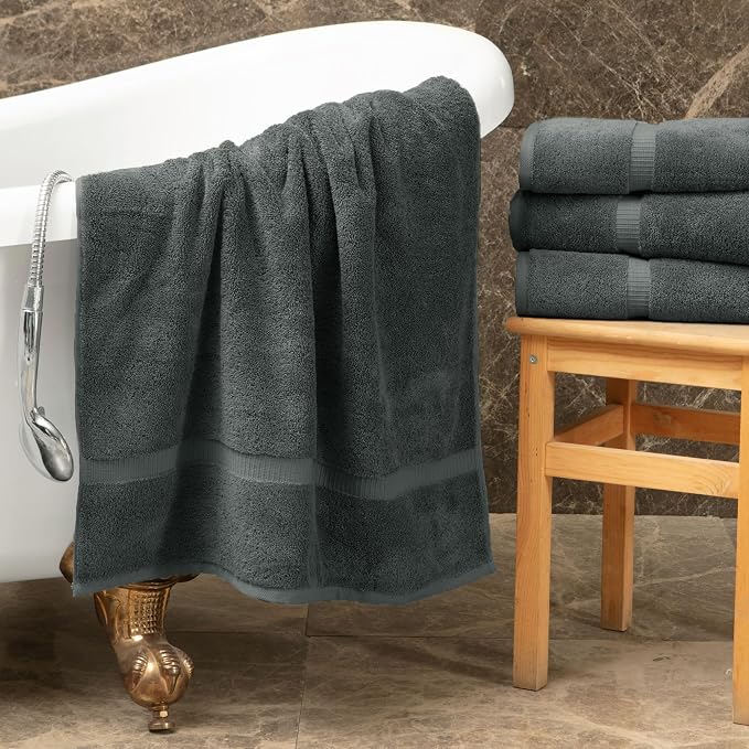 Towel Bazaar 2-Piece Jumbo Bath Towel Set, Cotton Turkish Towels, 35x70 Luxury Towel Super Soft and Absorbent, Perfect Use for Bathroom, Shower Towels - Dark Gray