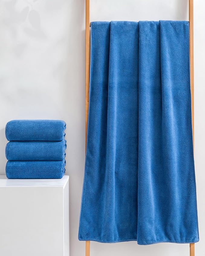 sakano 4-Piece Bath Towel Set,Quick-Dry Absorbent Lint Free & Launder Soft Coral Velvet Microfiber Towels for Bathing, Fitness, Spa, and Guest Use -Blue, 28 x 55 inches