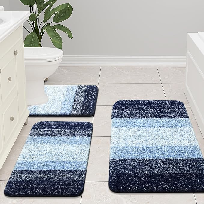 Arotive Microfiber Bathroom Rugs, Shaggy Soft and Absorbent Bath Rug, Thick Plush Machine Washable Dry Bath Mats for Bathroom, Tub and Shower, 47x20, Blue, Rectangular