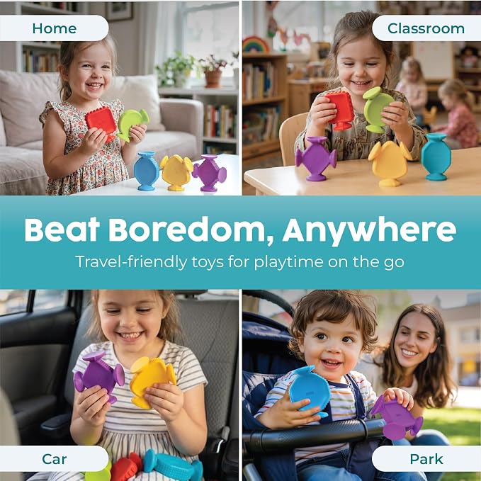 Bunmo Toddler Bath Toys - Best Montessori Toys for Kids Ages 1 2 3 4 Year Old Boys & Girls Gifts, Best Sensory Toy for Babies 12 Months +, No Hole Bath Toy for Kids Ages 1-3 & 2-4 (Big Shapes 5 Pack)