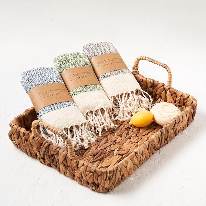 BAY LAUREL Turkish Hand Towel – Pack of 2 | Soft & Absorbent Decorative Towels for Bathroom, Hand, Face, Hair, Gym, Yoga, SPA, Kitchen & Tea | Boho Decor (Beige, Diamond 15x26 Inches (Set of 2)