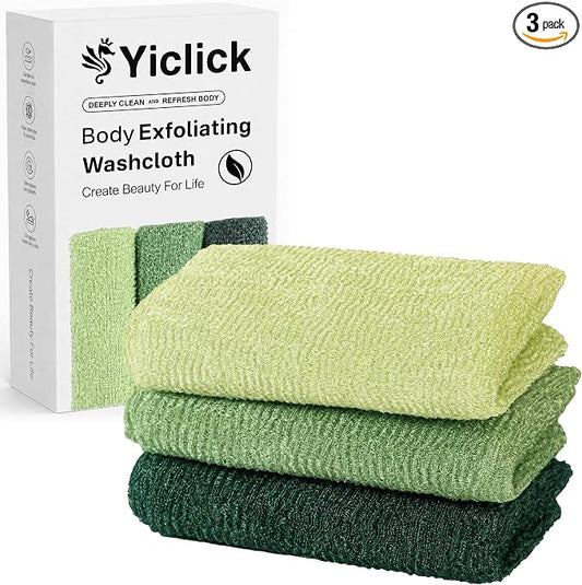 3 PCS Exfoliating Washcloth Towels - Exfoliating Body Scrubber Exfoliator, Back Scrubber for Shower Bath Use, Japanese & Korean Scrub Wash Cloths, Loofah Lufa Sponge Washer for Women Men