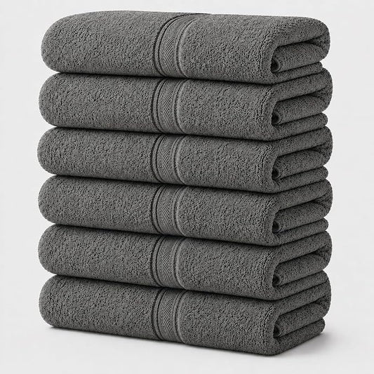Terry Bath Sheet Set of 6 D Grey Bath Towels Set 35x70 Inches, 100 Combed Long Staple Cotton 600 GSM Highly Absorbent Ultra Soft Oversized Large Luxury Hotel & Spa Quality Bathroom Towels Set