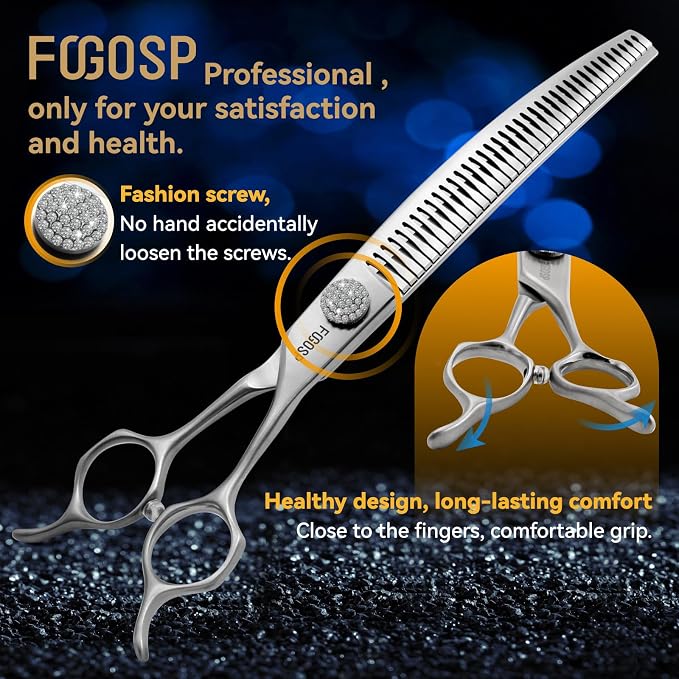 8.0'' Curved Chunkers Shears for Dog Grooming Professional Magic Pet Grooming Scissors Japan VG10 Steel 38 Teeth for Large Dogs (8 in, Curved Chunkers)