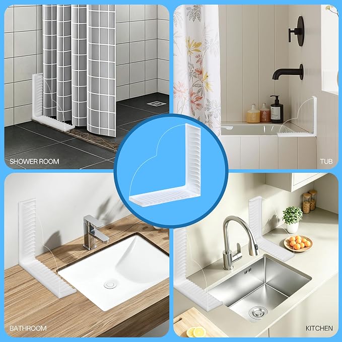 Shower Splash Guard for Bathtub, Suction Cup No Adhesive, 2 Pack | Bathtub Corner Water Guard with Anti-Scratch Smooth Edges Acrylic. Keeps Bathroom Tub Dry and Keep Water in Shower.