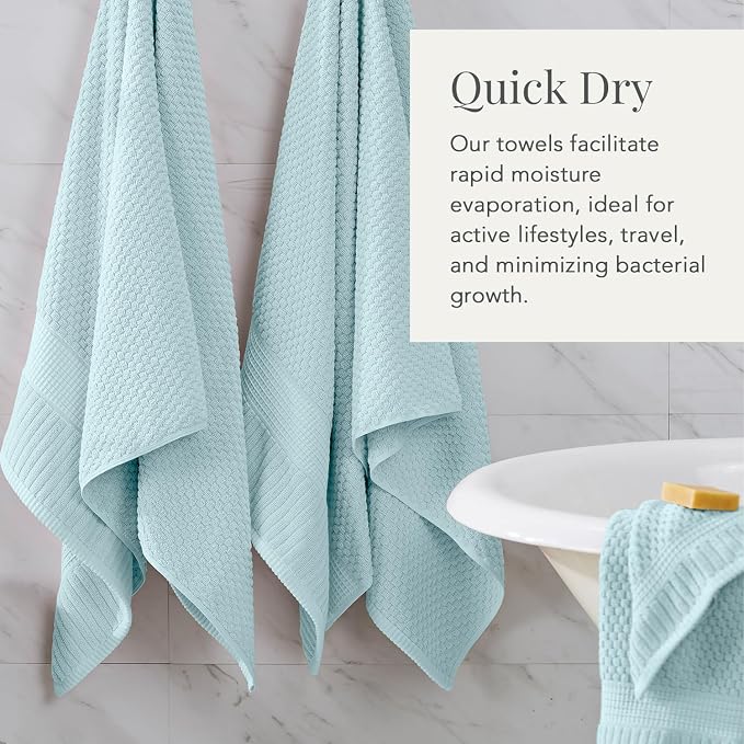 NY Loft 100% Cotton 4-Pack Bath Towel Set | Seafoam | Oeko-TEX | Quick-Dry | Four 30" x 52" Bath Towels | Super Absorbent | Designer-Styled Texture