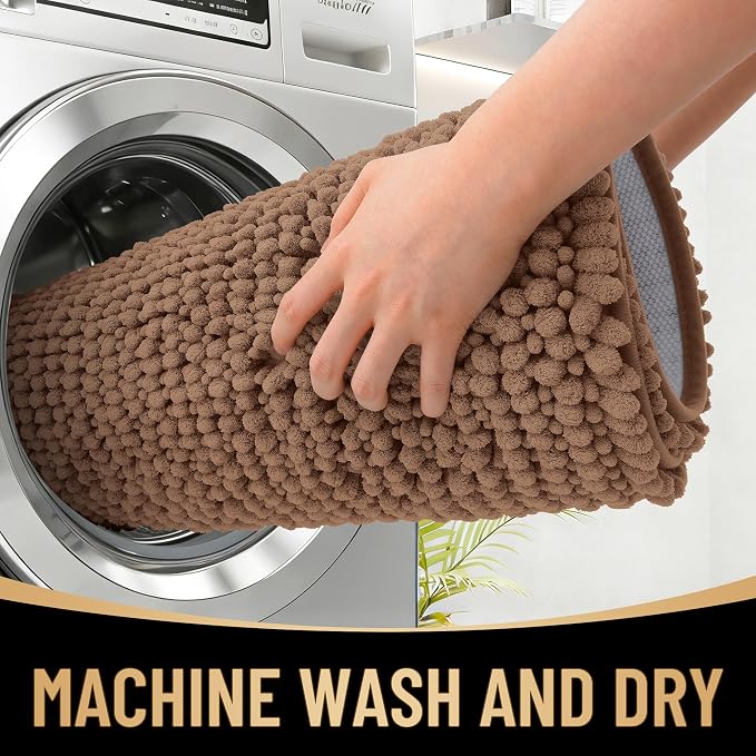 OLANLY Thick Bathroom Runner Rugs 44x24, Extra Soft Absorbent Chenille Bath Rugs, Rubber Backing, Machine Wash Dry, Long Bath Mats for Bathroom Floor, Tub and Shower, Home Decor Accessories, Mocha