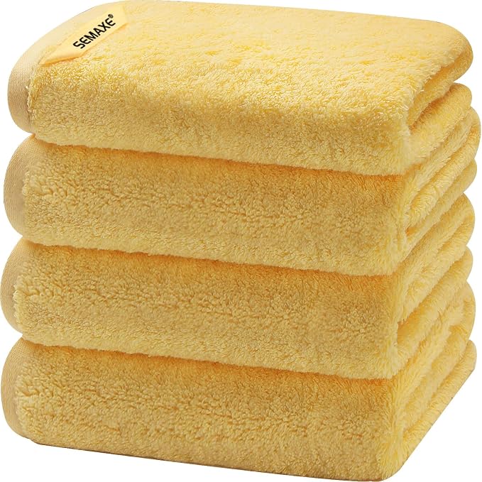 SEMAXE 4-Pack Yellow Cotton Hand Towels for Bathroom with Hanging Loops | Sink-side towels for drying hands and face, ideal for bathrooms, guest baths, powder rooms, OEKO-TEX certified, easy care