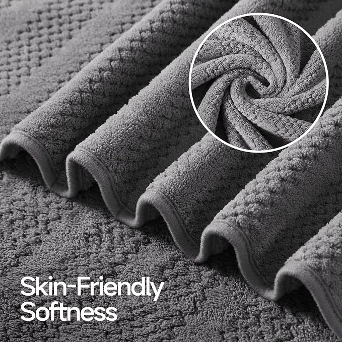 ecolook 4 Pack Microfiber Bath Towels, 31 x 63 inches Extra Large Bath Towel Set, Super Soft Highly Absorbent Bath Towels Set of 4, Quick Dry Lightweight Bathroom Towels for Spa, Pool, Gym, Dark Gray