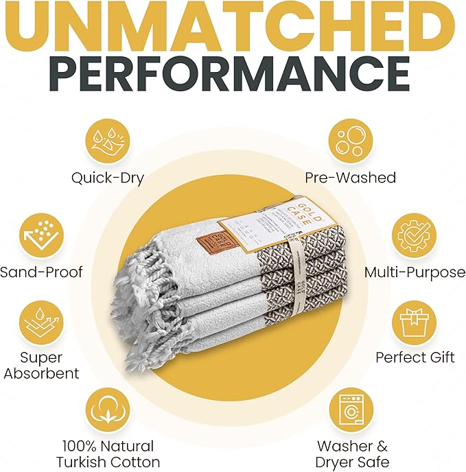 Gold CASE Turkish Hand Towels for Bathroom Set of 4 – 20 x 40'' – 100% Cotton Bathroom Towels – Aphrodite Kitchen Small Towel for Spa, Face, Tea & Dishcloth – Decorative Patterned Weave – Beige
