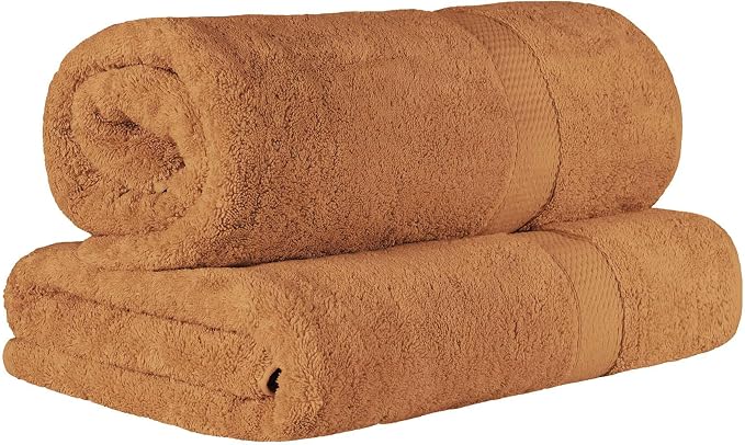 SUPERIOR Egyptian Cotton Pile Heavyweight Bath Sheet, 2 Piece Set, Rust | Highly Absorbent, Ultra Soft Luxury 800 GSM Towel Set for Bathroom, Shower, Hotel Essentials Oversize Plush Madeline Towels
