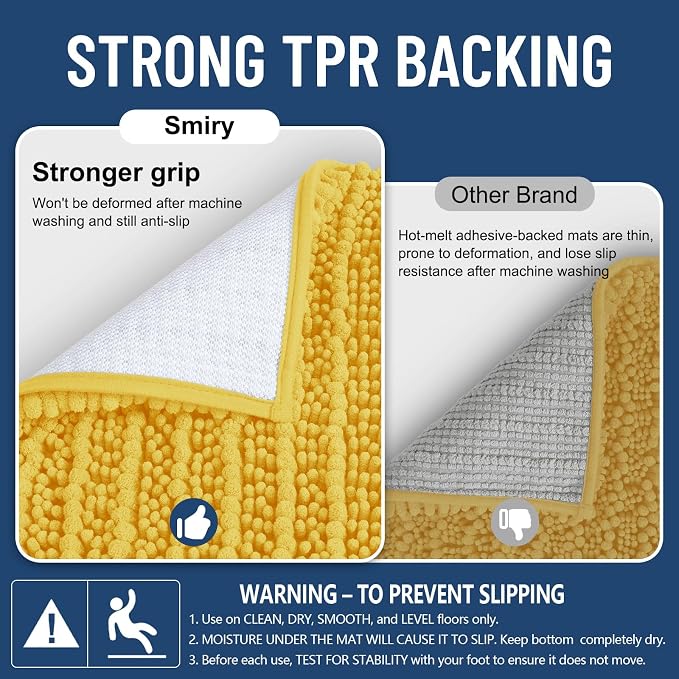 Smiry Bathroom Rugs Mat 36x24, Extra Soft Absorbent Chenille Bath Rugs, Non Slip Rubber Backing Machine Washable Quick Dry Bath Mats for Bathroom Floor, Tub, Shower, Home Decor Accessories, Yellow