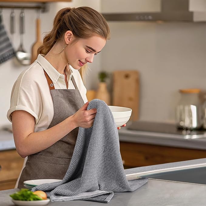 Mordimy Premium Kitchen Towels 8 Pack (18 x 28 Inches, Mixed Color), Large Cotton Kitchen Hand Towel, Flat & Terry Dish Towels for Drying Dishes, Super Absorbent Tea Dishtowels Set with Hanging Loop