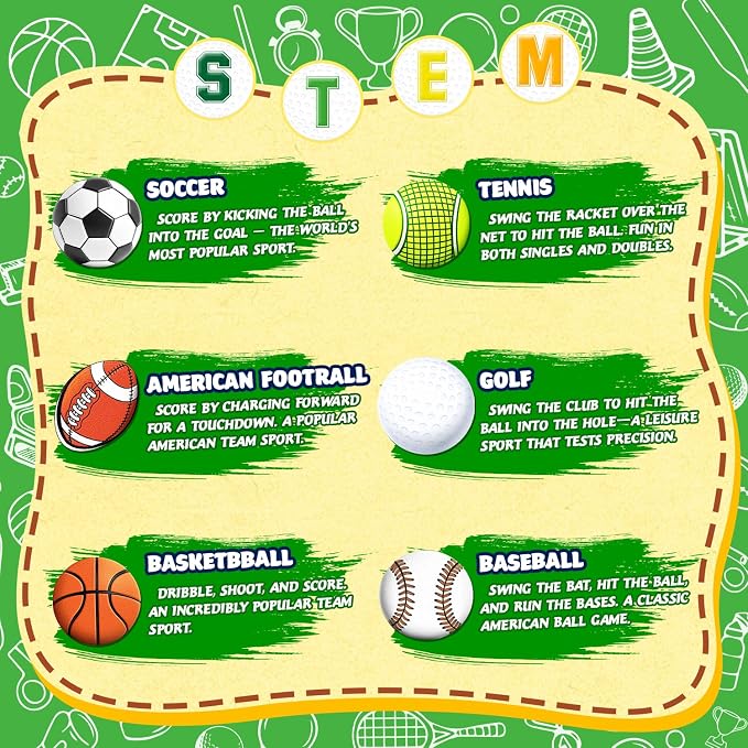 Bath Bombs for Kids, STEM 6-Pack Organic Handmade Bath Bomb Sports Themed, Basketball, Football, Rugby, Golf, Tennis Shapes, Mild Skin-Friendly SPA Toy, Nice Daily Reward and Holiday Gifts