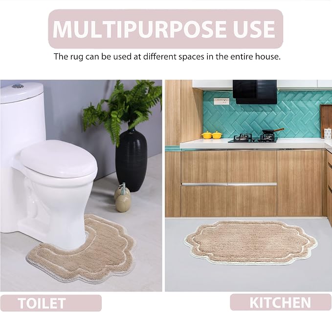 Home Weavers Allure Collection 100% Cotton Tufted Bathroom Rug, Soft and Absorbent Bath Rugs, Non-Slip Bath Carpet, Machine Wash Dry Bath Mats for Bathroom Floor, 24"x40" Bath Rug, Linen