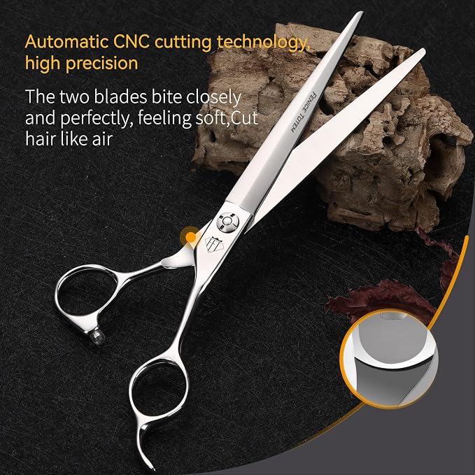 Dog Grooming Scissors: Professional Grooming Scissors for Pet High Precision CNC-Cut Blades, Silver (Straight, 7")