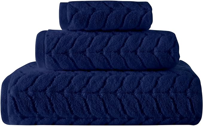 BAGNO MILANO Turkish Cotton Bath Towels, Hand Towels - Soft Plush Jacquard Collection Luxury Towels Set (Navy, Towel Set of 6)
