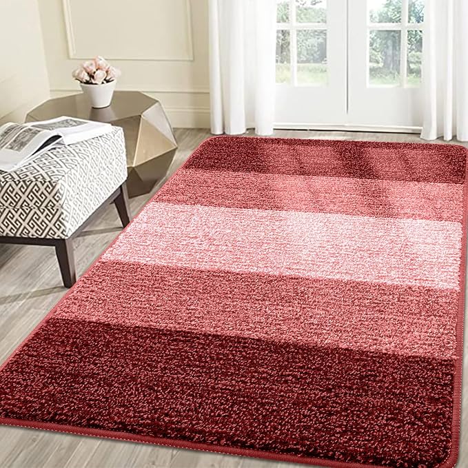 Smiry Dog Door Mat for Muddy Paws, Absorbs Moisture and Dirt, Low-Profile Entryway Mat with Non-Slip Backing, Entry Indoor Outdoor Doormat for Inside Floor (70x35 Inches, Burgundy, Striped)