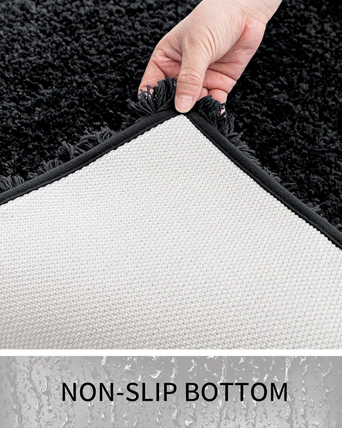 Bathroom Rugs Non Slip Washable 70x24, Ultra Thick Soft Microfiber Absorbent Bath Mats, High Density Foam Latex Non Slip Backing Bath Rugs, Fluffy Floor Carpet for Tub&Shower, Black