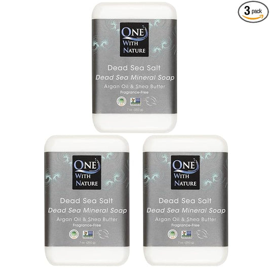 DEAD SEA Salt SOAP 3 PK - Shea Butter, Argan Oil, Magnesium, Sulfur, Minerals. All Skin Types, Problem Skin. Acne Treatment, Eczema, Psoriasis, Therapeutic, Natural, Fragrance Free, 7 oz Bars