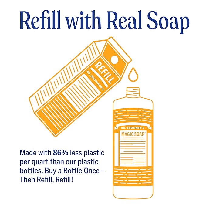 Dr. Bronner's Magic Soap-Pure-Castile Liquid Refill (Citrus, 32 ounce, 1-Pack) - Made with Regenerative Organic Certified Oils, For Body, Hair, Laundry, Pets & Dishes - Concentrated, Vegan, Non-GMO