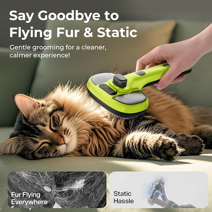 Pecute Self-Cleaning Steam Dog Cat Brush for Heavy Shedding/Long Coats | Gentle, Undercoat removal & smoothing, Shedding control, For water-anxious pets, 2 cool mist modes, XL tank, 240-min runtime